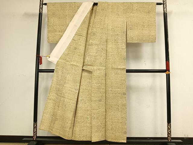 平和屋着物▽上質な紬 単衣 花唐草文 正絹 逸品 AAAZ9086fy