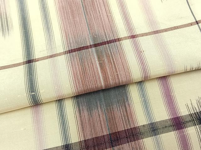 平和屋着物▽上質な紬 単衣 格子 正絹 逸品 AAAZ9088fy
