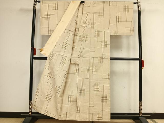 平和屋着物▽上質な紬 単衣 色紙重ね文 正絹 逸品 AAAZ9089fy