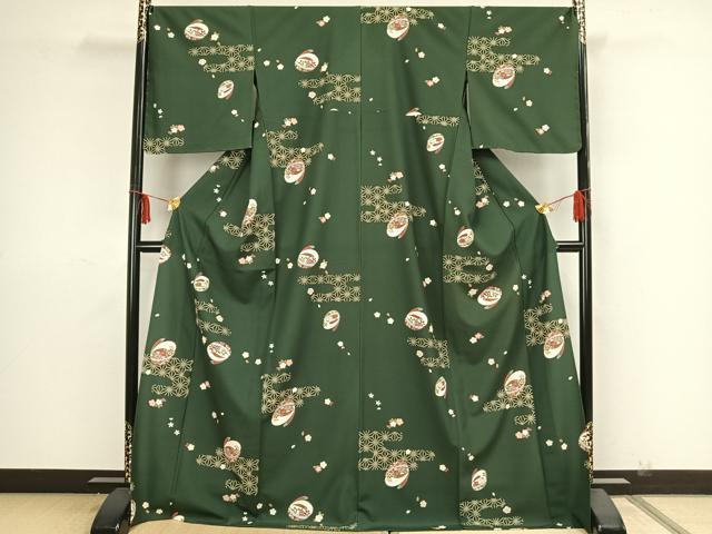平和屋着物▽小紋 単衣 草花文 兎 ロング丈 洗える着物 未使用 AAAZ9096fy