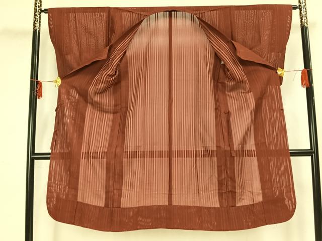 平和屋着物▽道行コート スリーシーズン 春夏秋 塵除け 縞地紋 紅鳶色 ロング丈 正絹 逸品 AAAZ9104fy