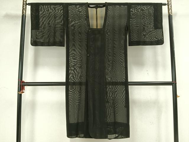 平和屋着物▽道行コート スリーシーズン 春夏秋 塵除け 格子 黒地 銀糸 ロング丈 正絹 逸品 AAAZ9111fy