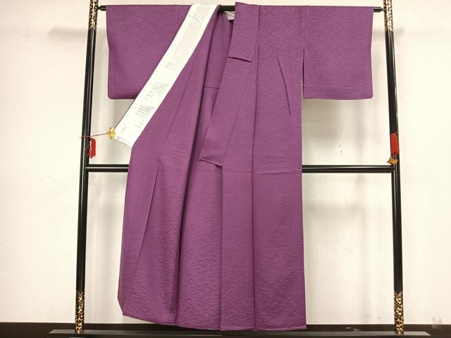平和屋着物▽上質な色無地 単衣 霞地紋 京紫色 正絹 逸品 AAAZ9126fy