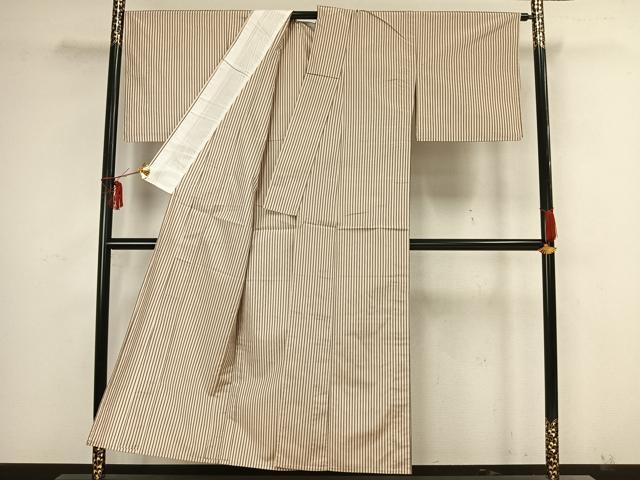 平和屋着物▽お召 単衣 縞 正絹 逸品 AAAZ9127fy