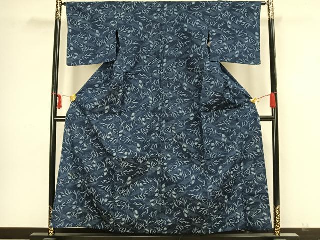 平和屋着物▽上質な紬 単衣 草葉文 正絹 逸品 AAAZ9129fy