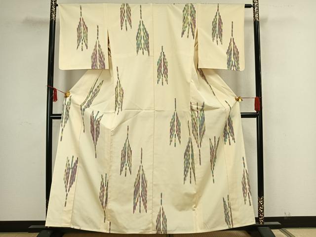平和屋着物▽お召 単衣 矢羽文 正絹 逸品 AAAZ9132fy