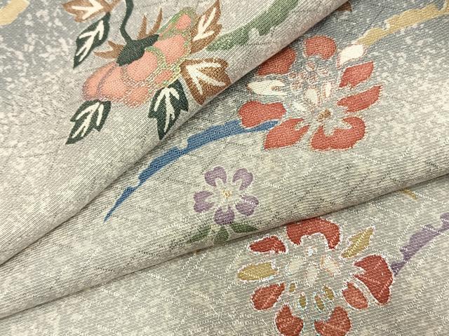 平和屋着物▽上質な小紋 単衣 草花雪芝文 暈し染め 銀彩 正絹 逸品 AAAZ9134fy