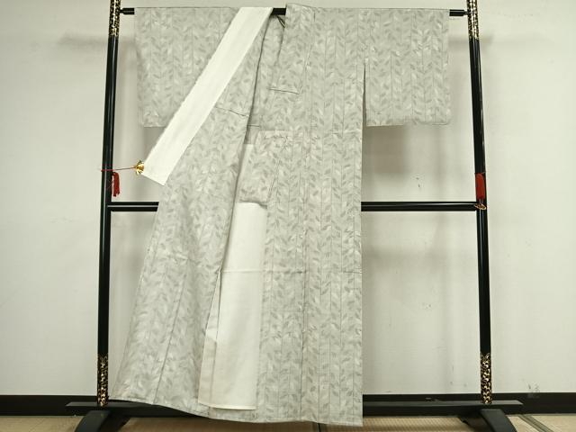 平和屋着物▽上質な紬 単衣 枝葉文 正絹 逸品 AAAZ9137fy