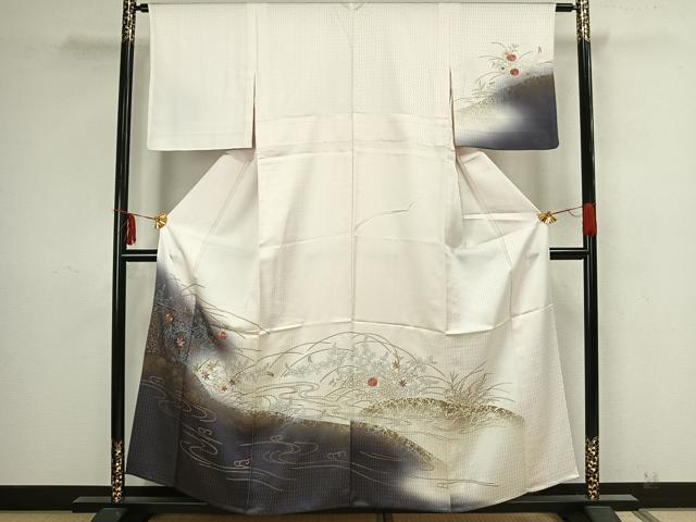 平和屋着物▽訪問着 単衣 刺繍 草花文 金銀彩 高島屋扱い 正絹 逸品 AAAZ9139fy