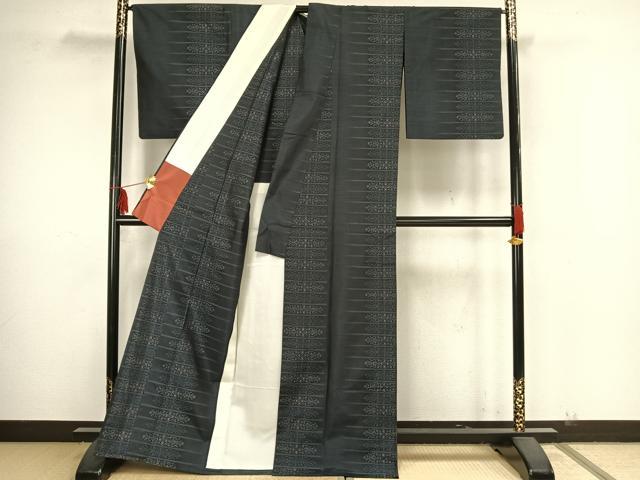 平和屋着物▽本場大島紬 単衣 横段花文 久野織物特製 証紙付き 正絹 逸品 AAAZ9143fy