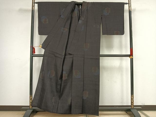 平和屋着物▽本場結城紬 重要無形文化財 単衣 80亀甲 亀甲文様 正絹 逸品 未使用 AAAZ9154fy