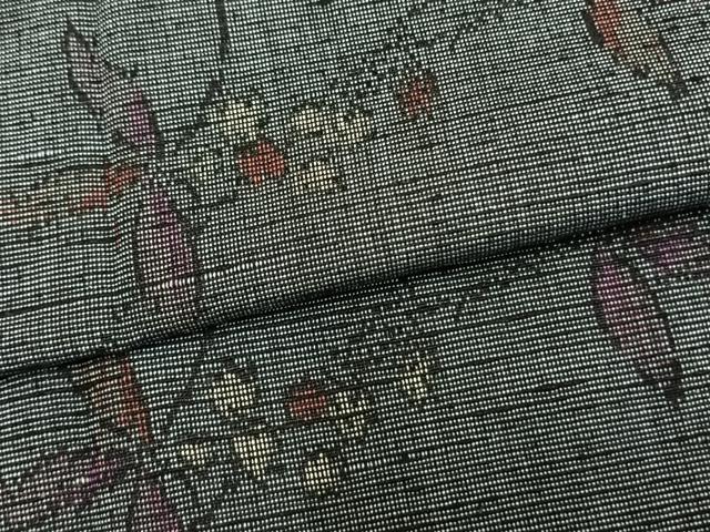 平和屋着物▽上質な紬 単衣 草花文 正絹 逸品 AAAZ9156fy
