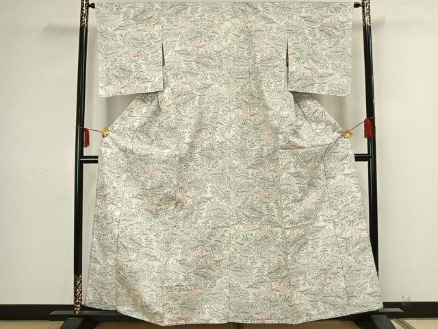 平和屋着物▽上質な紬 単衣 風景文 正絹 逸品 AAAZ9166fy