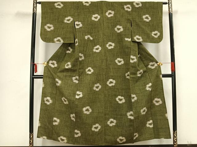 平和屋着物▽上質な紬 単衣 80亀甲 舞花文 正絹 逸品 AAAZ9167fy