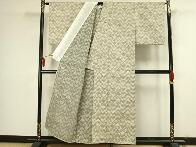 平和屋着物▽お召 単衣 市松文 正絹 逸品 AAAZ9170fy