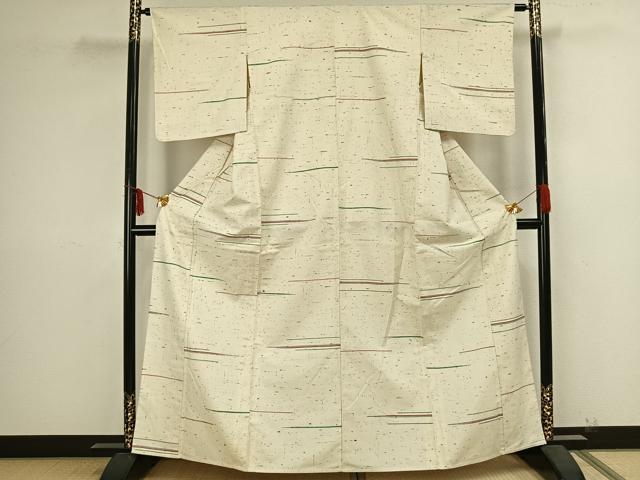 平和屋着物▽上質な紬 単衣 横縞 正絹 逸品 AAAZ9179fy