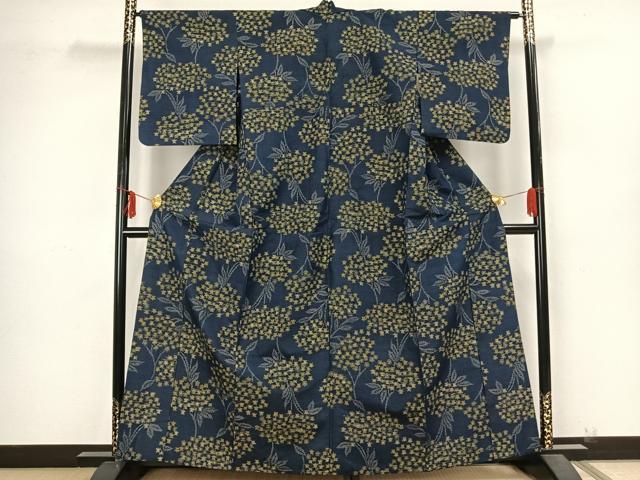 平和屋着物▽上質な紬 単衣 草花文 正絹 逸品 AAAZ9188fy
