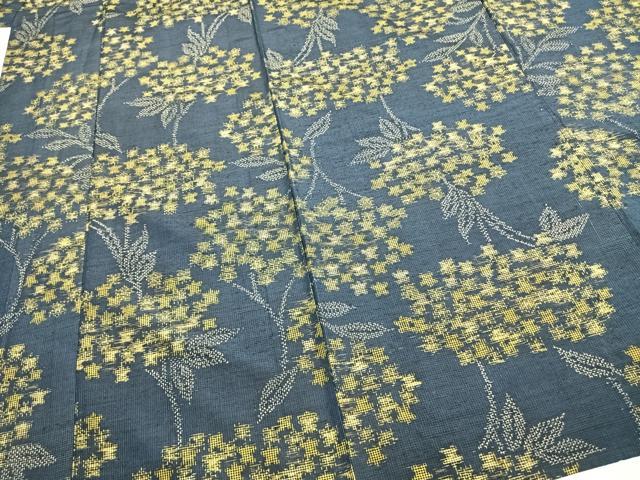 平和屋着物▽上質な紬 単衣 草花文 正絹 逸品 AAAZ9188fy