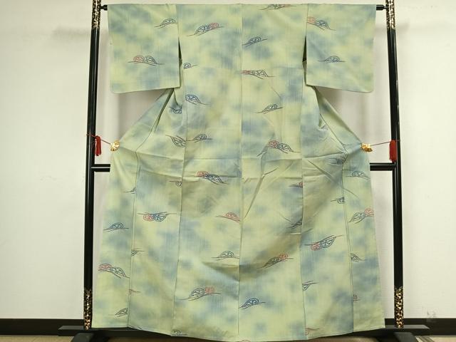 平和屋着物▽上質な紬 単衣 片輪車文 正絹 逸品 AAAZ9189fy