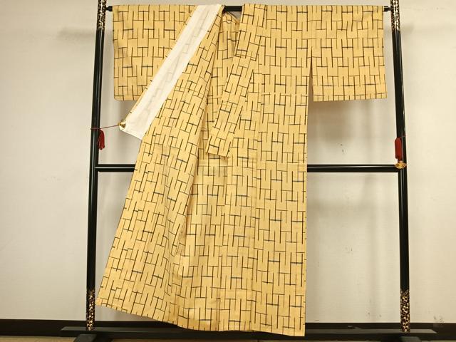平和屋着物▽上質な紬 単衣 抽象文様 正絹 逸品 AAAZ9203fy
