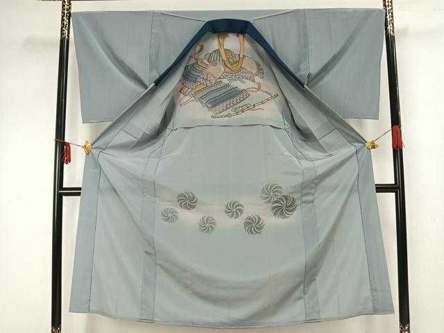 平和屋着物▽男性 小紋 アンサンブル 長襦袢セット 単衣 格子 ウール AAAZ9208fy