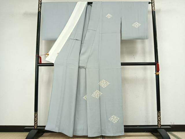平和屋着物▽訪問着 単衣 駒刺繍 菱文 銀彩 三越扱い 正絹 逸品 AAAZ9214fy