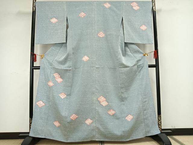 平和屋着物▽訪問着 単衣 絞り 菱文 正絹 逸品 AAAZ9215fy
