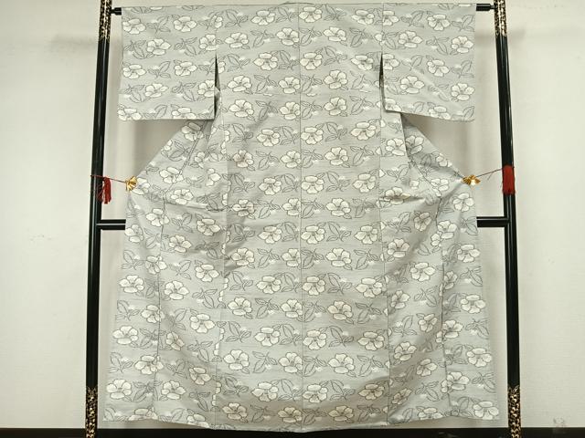 平和屋着物▽上質な紬 単衣 草花文 正絹 逸品 AAAZ9219fy