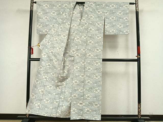 平和屋着物▽上質な紬 単衣 草花文 正絹 逸品 AAAZ9219fy