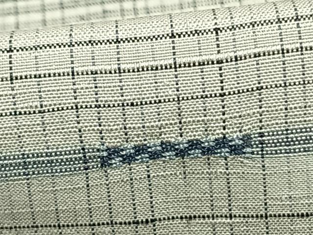 平和屋着物▽上質な紬 単衣 刺繍 横縞 正絹 逸品 AAAZ9223fy