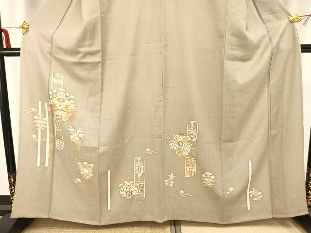 平和屋着物▽銀座きしや 訪問着 単衣 駒刺繍 吉祥花鳥文 金彩 正絹 逸品 AAAZ9226fy