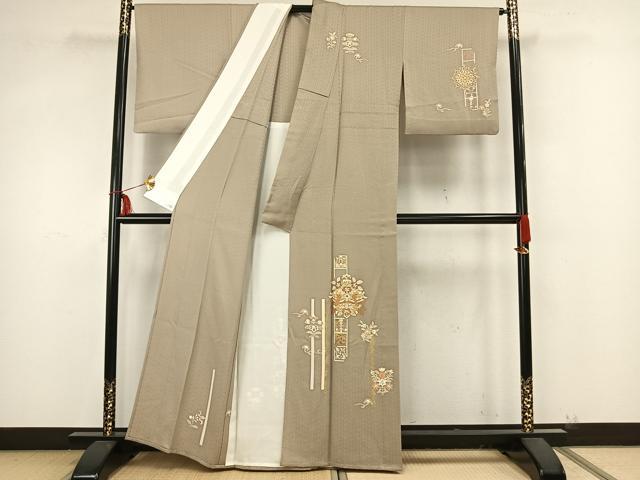 平和屋着物▽銀座きしや 訪問着 単衣 駒刺繍 吉祥花鳥文 金彩 正絹 逸品 AAAZ9226fy