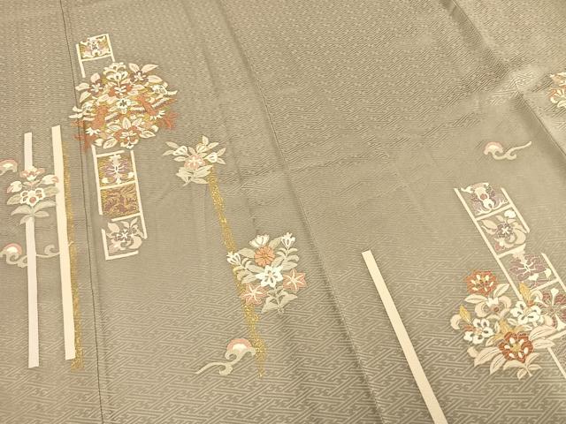 平和屋着物▽銀座きしや 訪問着 単衣 駒刺繍 吉祥花鳥文 金彩 正絹 逸品 AAAZ9226fy