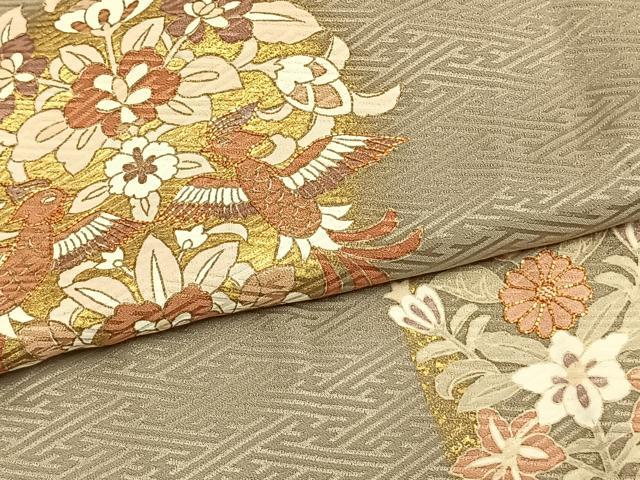 平和屋着物▽銀座きしや 訪問着 単衣 駒刺繍 吉祥花鳥文 金彩 正絹 逸品 AAAZ9226fy