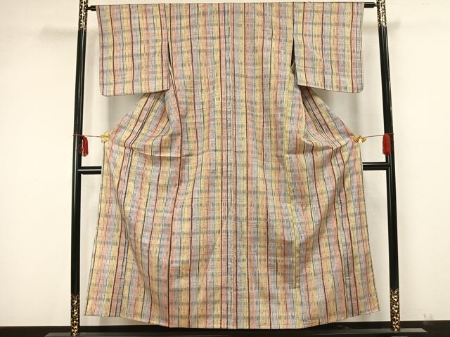 平和屋着物▽上質な紬 単衣 絞り 間道 正絹 逸品 AAAZ9229fy