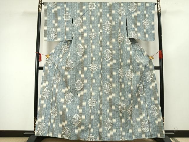 平和屋着物▽上質な紬 単衣 吉祥花文 正絹 逸品 AAAZ9234fy