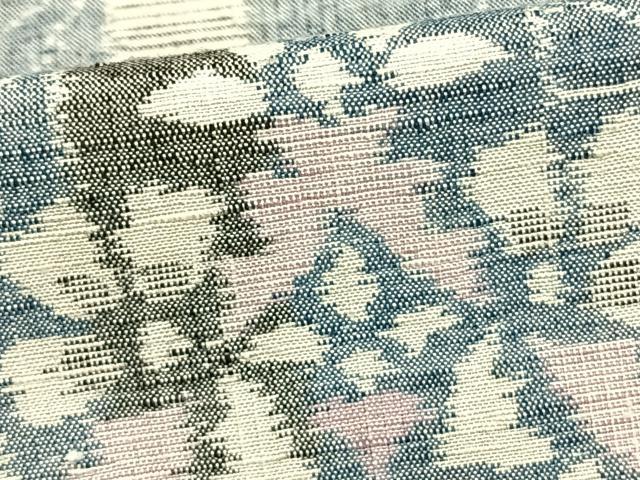 平和屋着物▽上質な紬 単衣 吉祥花文 正絹 逸品 AAAZ9234fy