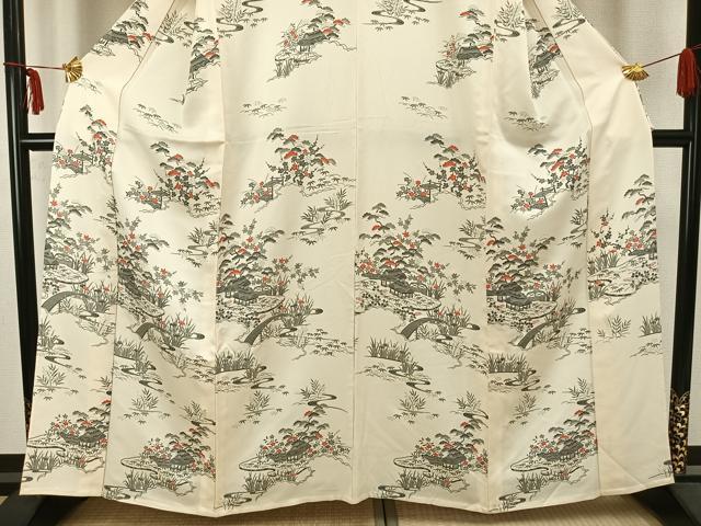 平和屋着物▽訪問着 単衣 風景草花文 正絹 逸品 AAAZ9235fy