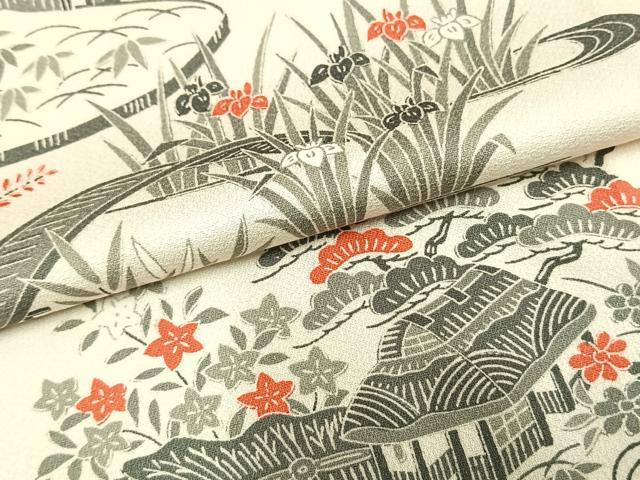 平和屋着物▽訪問着 単衣 風景草花文 正絹 逸品 AAAZ9235fy
