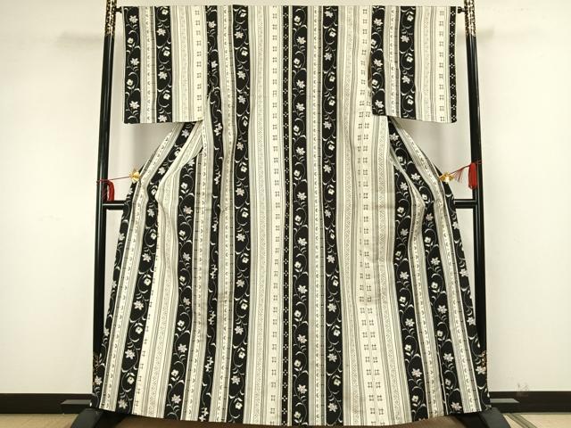 平和屋着物▽上質な紬 単衣 草花間道 正絹 逸品 AAAZ9248fy