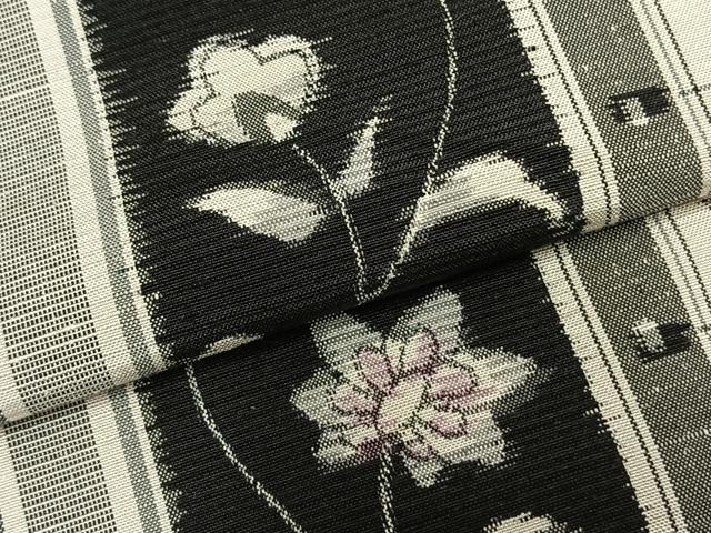 平和屋着物▽上質な紬 単衣 草花間道 正絹 逸品 AAAZ9248fy