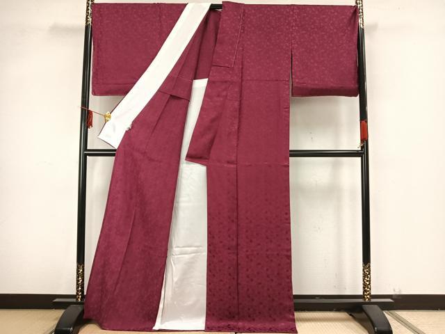 平和屋着物▽BANKANわものや 色無地 単衣 石畳地紋 中紅色 正絹 逸品 AAAZ9256fy