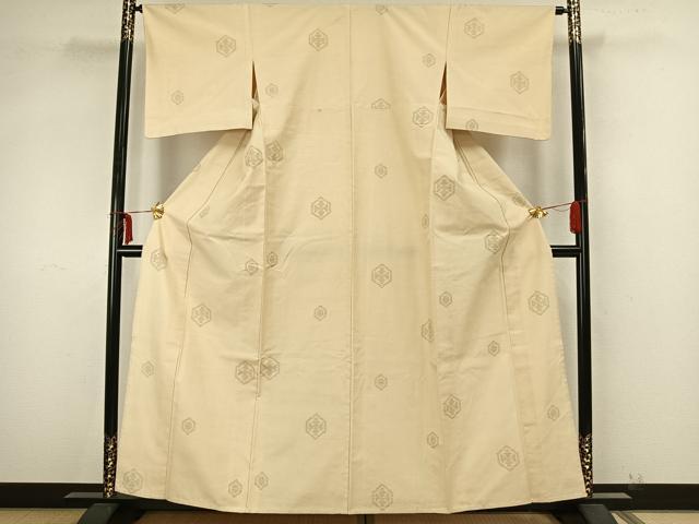 平和屋着物▽上質な紬 単衣 80亀甲 亀甲文 正絹 逸品 AAAZ9258fy