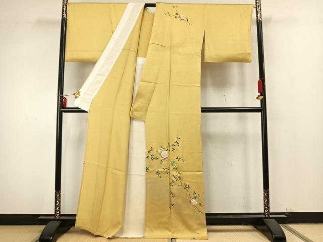 平和屋着物▽訪問着 単衣 枝花文 銀彩 正絹 逸品 AAAZ9260fy