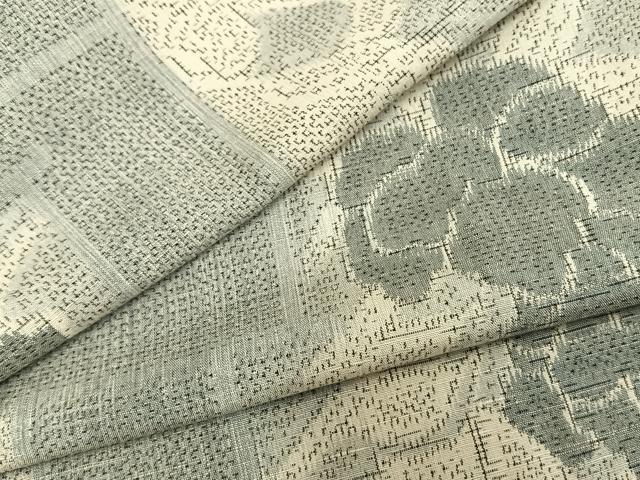 平和屋着物▽上質な紬 単衣 色紙草花文 正絹 逸品 AAAZ9268fy