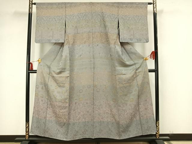 平和屋着物▽訪問着 単衣 天目織 横段花文 正絹 逸品 AAAZ9269fy