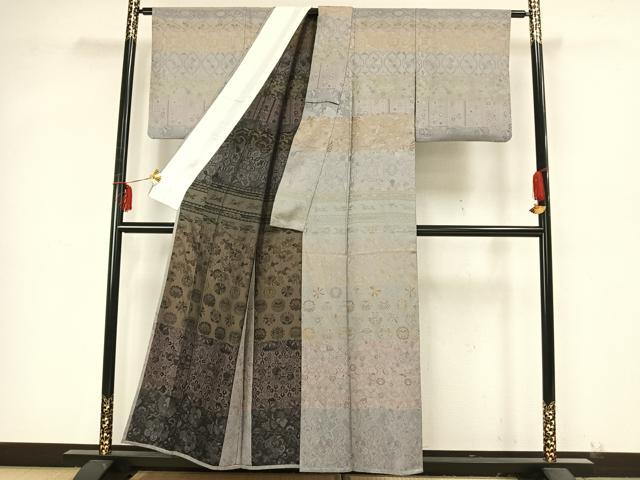 平和屋着物▽訪問着 単衣 天目織 横段花文 正絹 逸品 AAAZ9269fy