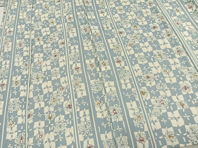 平和屋着物▽上質な小紋 単衣 市松花文 正絹 逸品 AAAZ9272fy