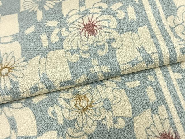 平和屋着物▽上質な小紋 単衣 市松花文 正絹 逸品 AAAZ9272fy