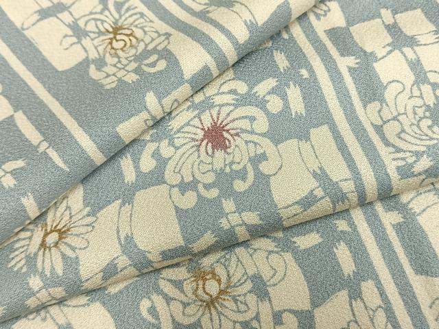 平和屋着物▽上質な小紋 単衣 市松花文 正絹 逸品 AAAZ9272fy